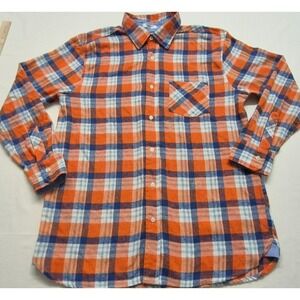 Tinkwell men's orange/navy plaid flannel long sleeve pocket shirt sz. XL